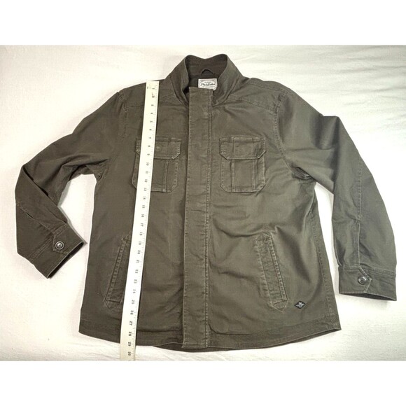 Flag Anthem Olive Mock Neck Trucker Military Shirt Jacket Zip Up Hidden Button - Picture 12 of 16